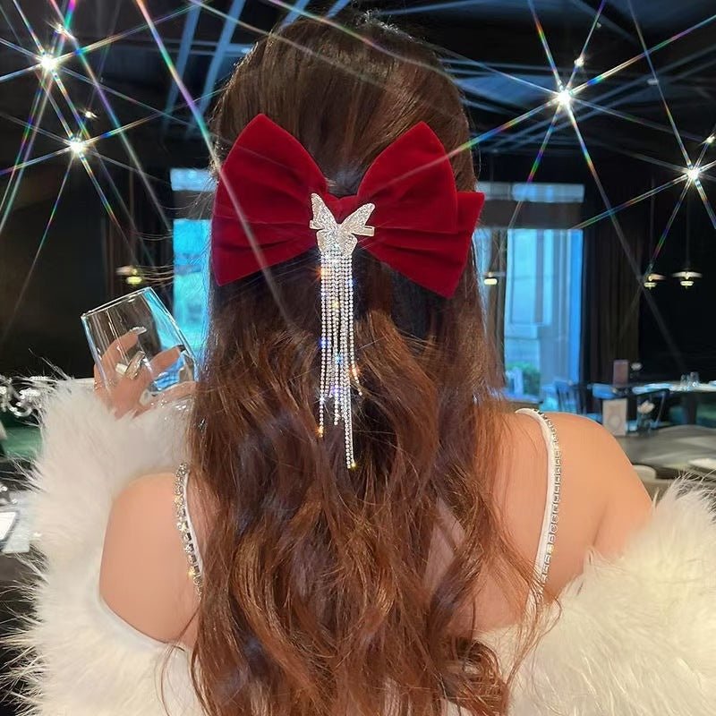 Barrette, Cheveux ,Femme, Chic - Noeud, de, Fête ,Noir,papillon,strass,