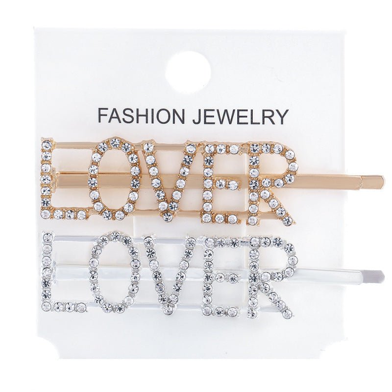 Bobbypins Diamant Parlant message LOVER en argent sur cheveux glamour cute mignon