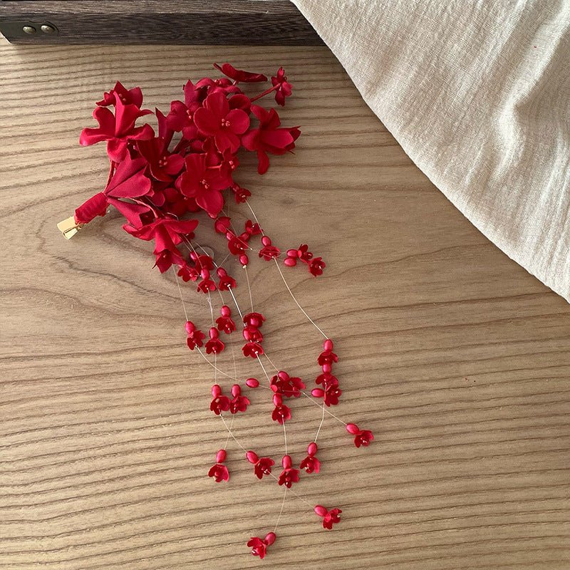 Pince cheveux Chignon Mariage champetre femme mariee chic naturel rouge fleur