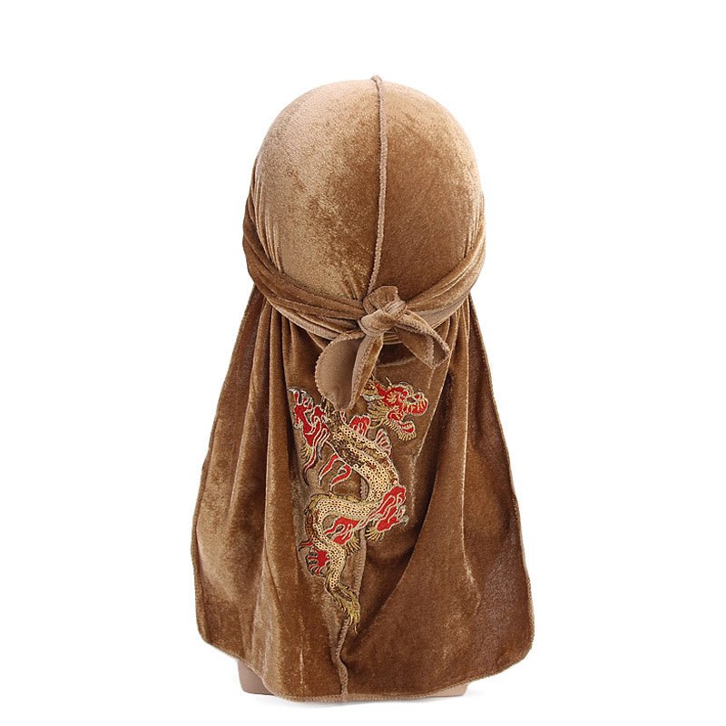 Durag-Dragon Rouge en Velour couleur cafee cheveux vague wave homme femme