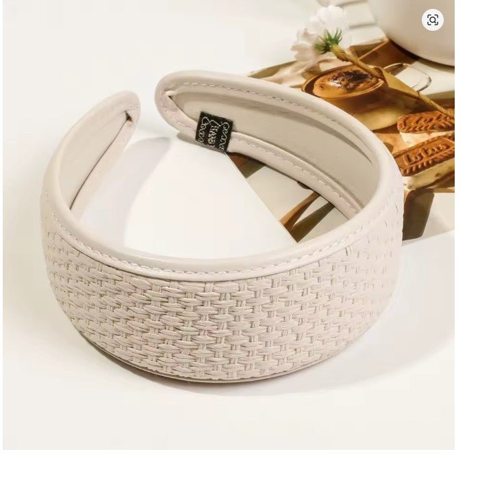 SERRE TETE LARGE Rembourre en Cuir PU Style Retro et Anti-Derapant blanc Tisse chic femme cheveux elegant