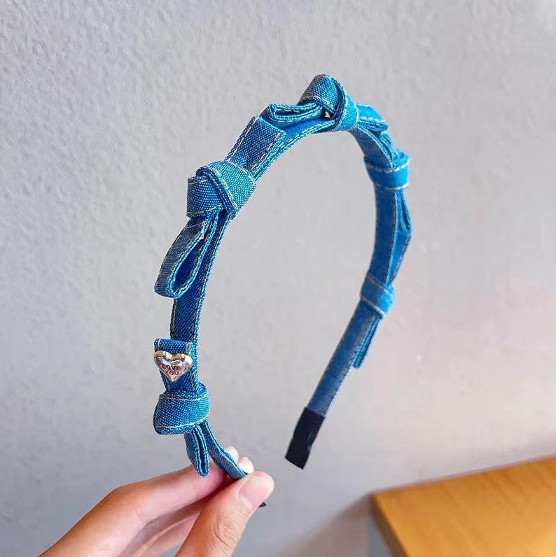 Serre tete pour fillette jean fin petit noeud