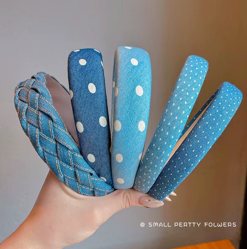 Serre tete pour fillette jean fin bleu marine tresse matte