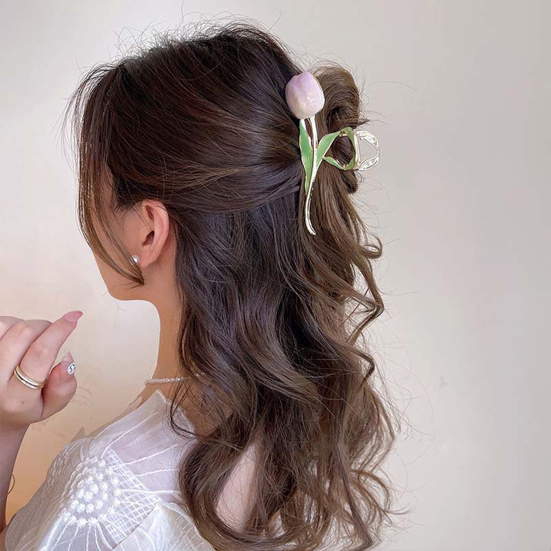 PINCE CHEVEUX I GOLDEN TULIPE bleu sur chignon, chic femme, fin, robuste