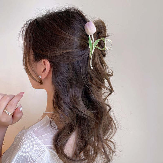 PINCE CHEVEUX I GOLDEN TULIPE bleu sur chignon, chic femme, fin, robuste