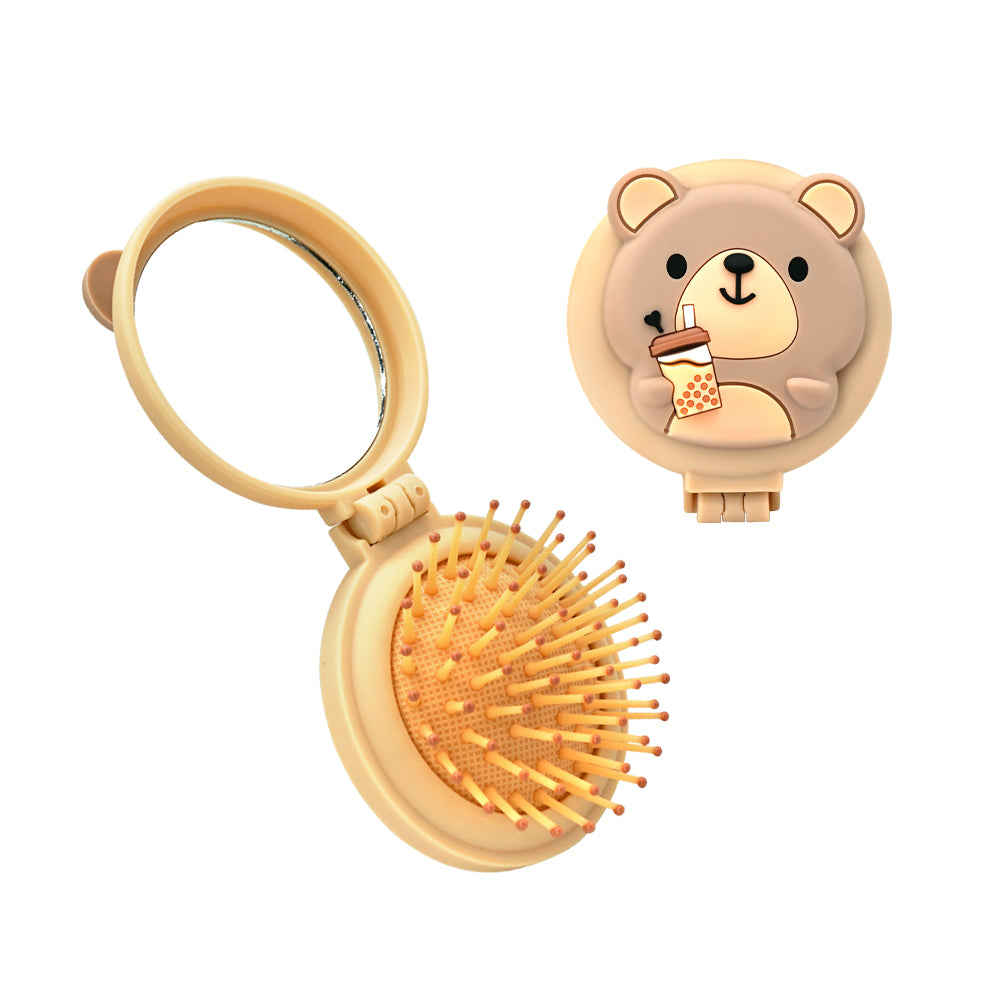 Brosse à Cheveux | Mini Miroire de Poche Pliant