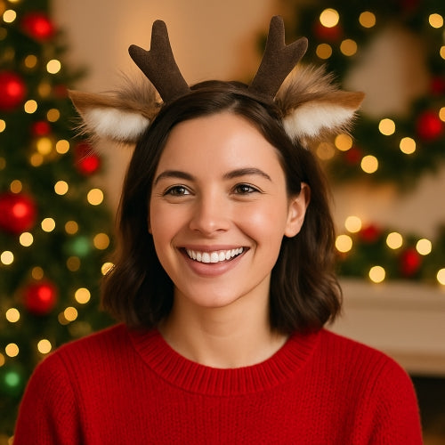Serre-Tête Noël | Oreille & Bois de Renne en Peluche Taille Unique
