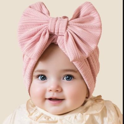 Bandeau bébé fille - bonnet Nministeriel, Couleurs Douces - Cheveux ponpon