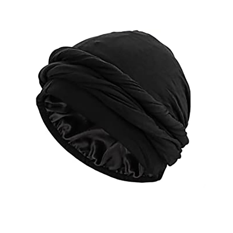 BANDEAU CHEVEUX HOMME STYLE DURAG Elegant chic satin double foulard noir