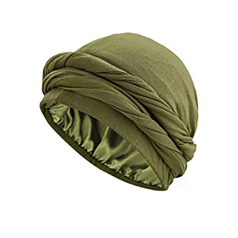 BANDEAU CHEVEUX HOMME STYLE DURAG Elegant chic satin double foulard vert