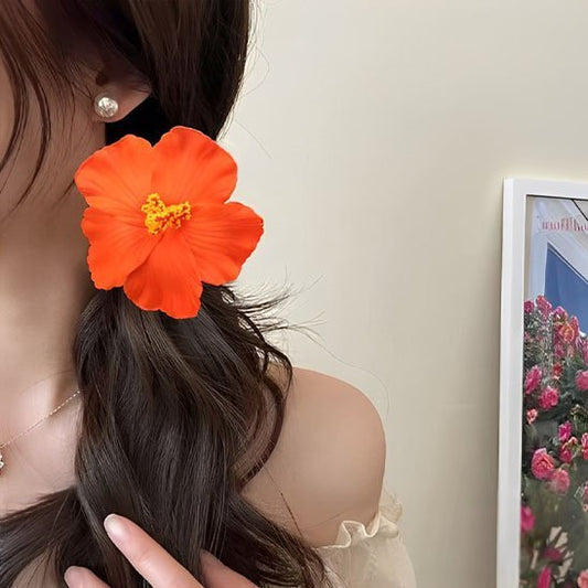 Barrette à cheveux fleur Hibiscus | Élégance Naturelle orange