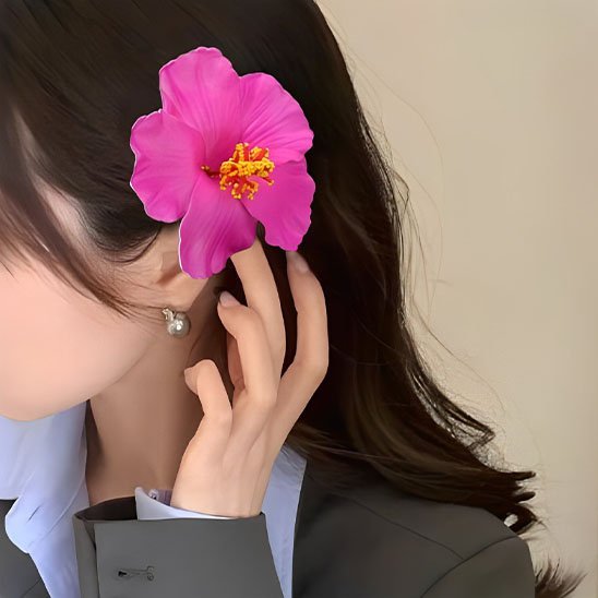 Barrette à cheveux fleur Hibiscus | Élégance Naturelle rose fuchsia