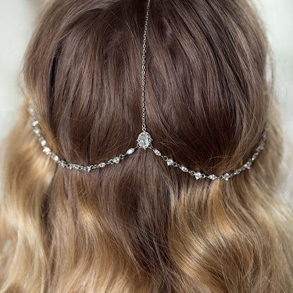 Bijoux Cheveux Mariage | boho - Chic | Chaîne de Front CristallineCheveux ponpon