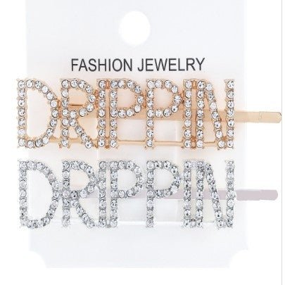 Bobbypins  Diamant Parlant Drippin cheveux femme or argent mot anglais, epingle cheveux strass lettre