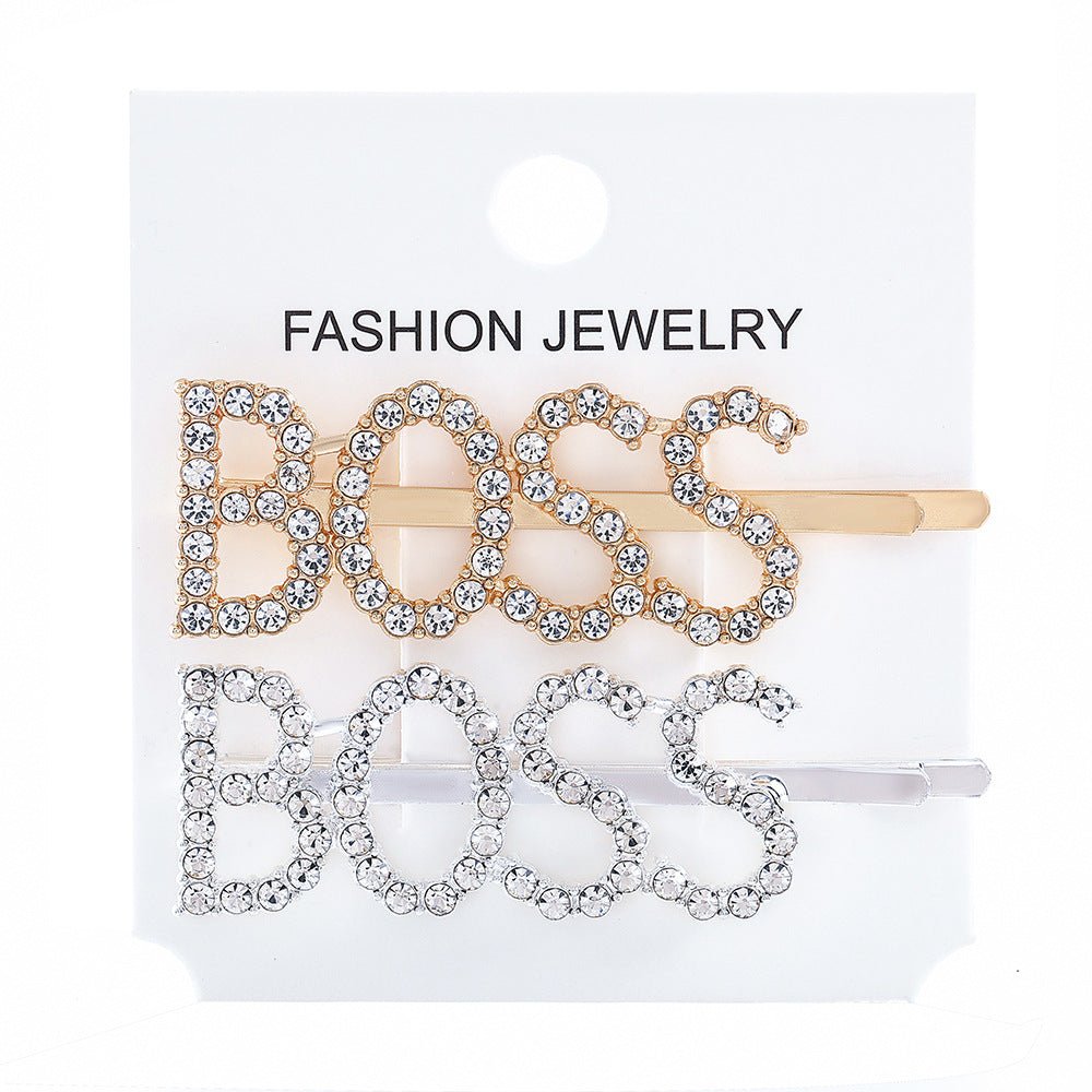 Bobbypins Diamant Parlant BOSS cheveux femme argent or en anglais message mots