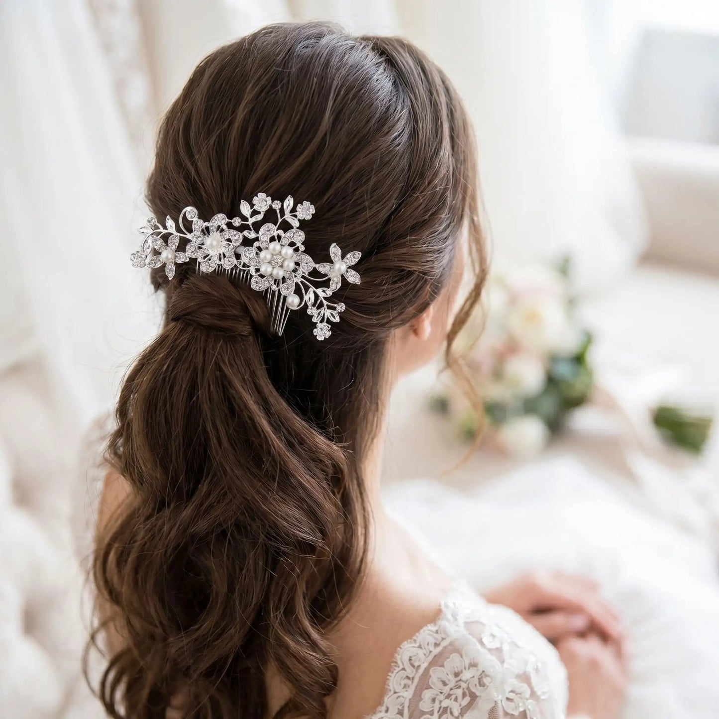 Broche à Cheveux Mariage | Peigne Cheveux Floral ScintillantCheveux ponpon