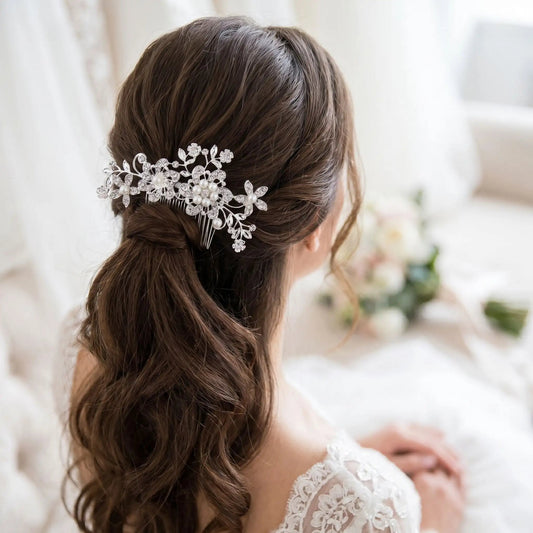 Broche à Cheveux Mariage | Peigne Cheveux Floral ScintillantCheveux ponpon