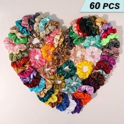 Chouchous Satin 60 pieces pour femmes et fille scrunchie couleurs bonbon
