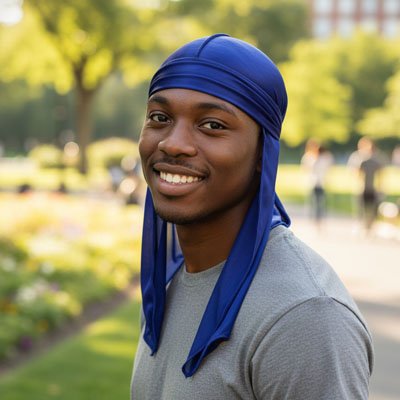 Durag Bleu, homme noir, dans la rue
