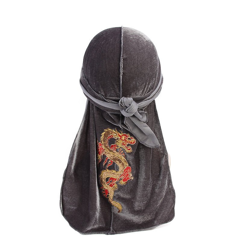 Durag-Dragon Rouge en Velour couleur Gris cheveux vague wave homme femme