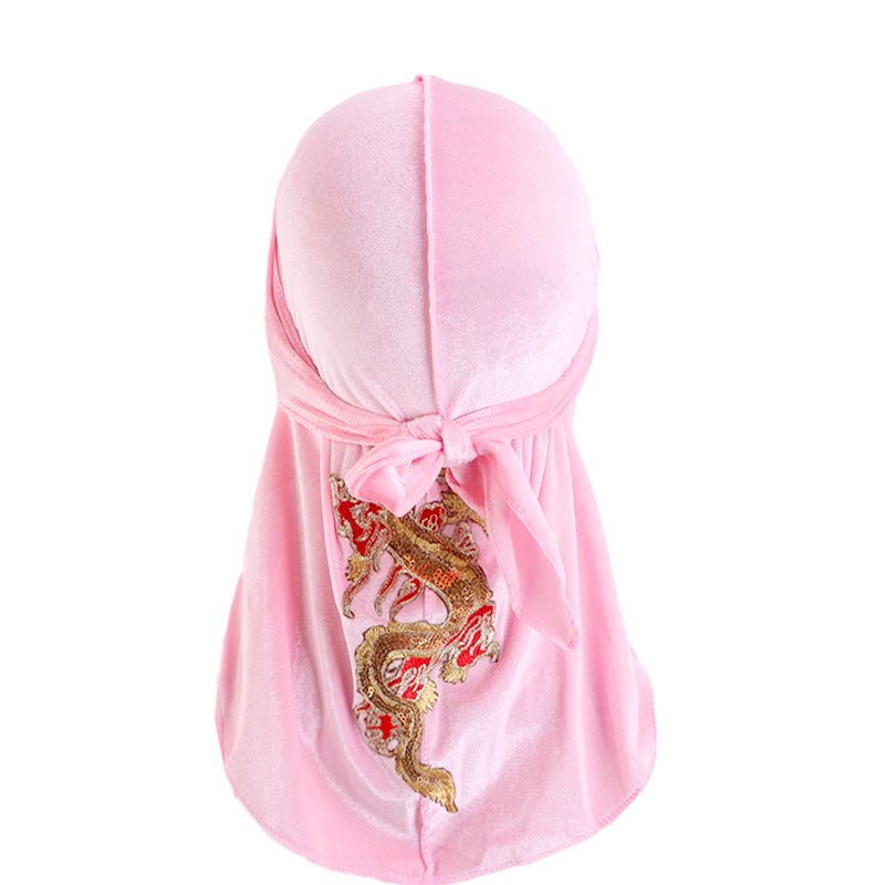 Durag Rose en Velours Dragon Rouge vagues waves homme femme elegant chic
