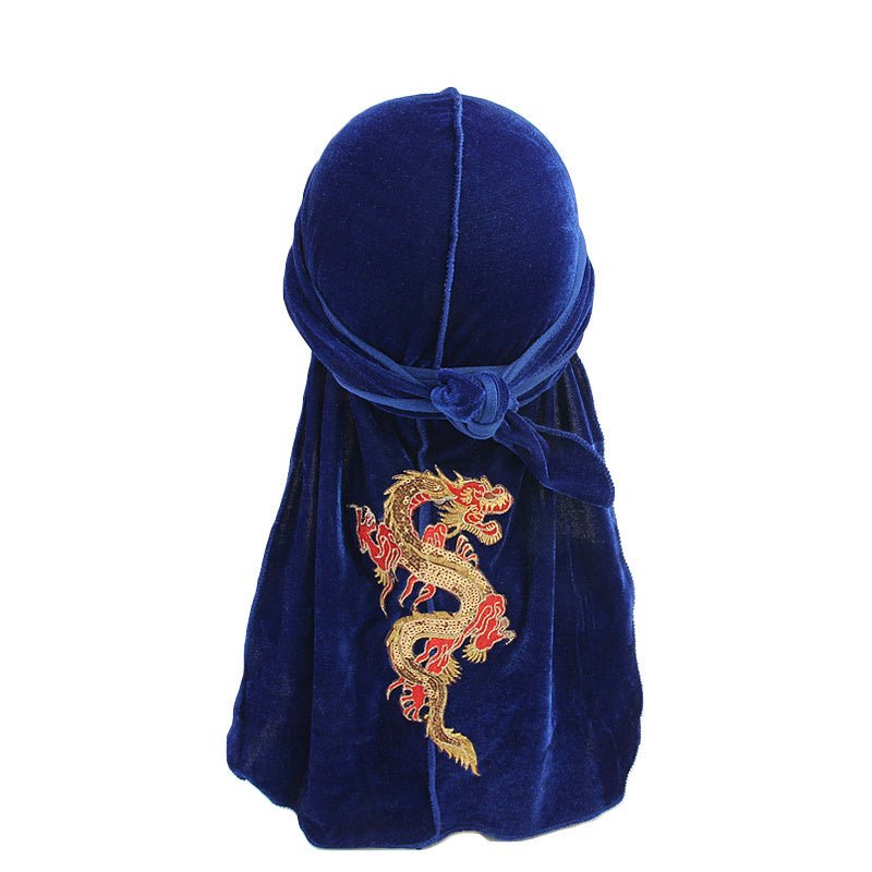 Durag-Dragon Rouge en Velour couleur bleu cheveux vague wave homme femme