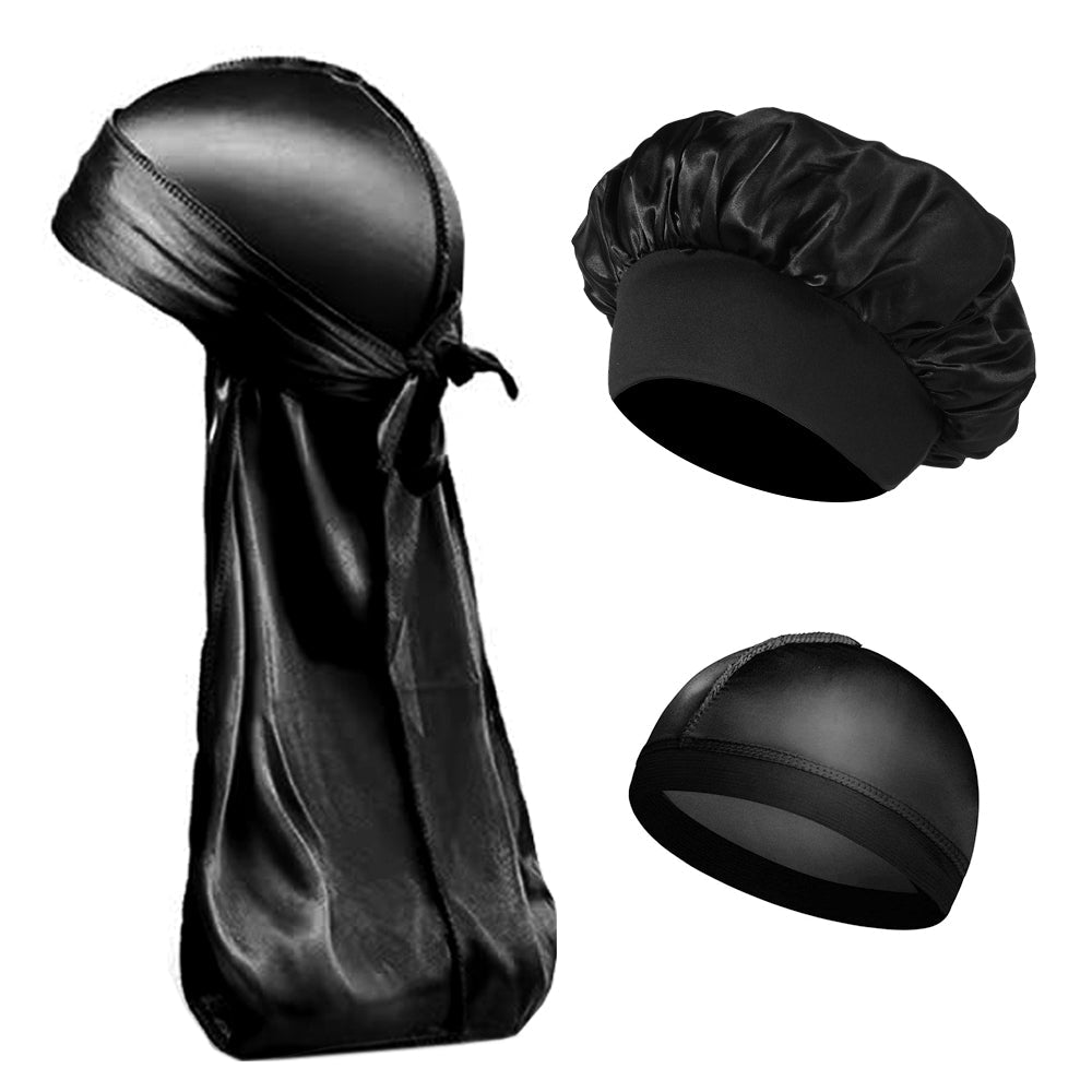 Durag Rag - Homme et Femme en Satin de Soie Syntetique noir de Noel bonnet nuit cheveux protection waves vague