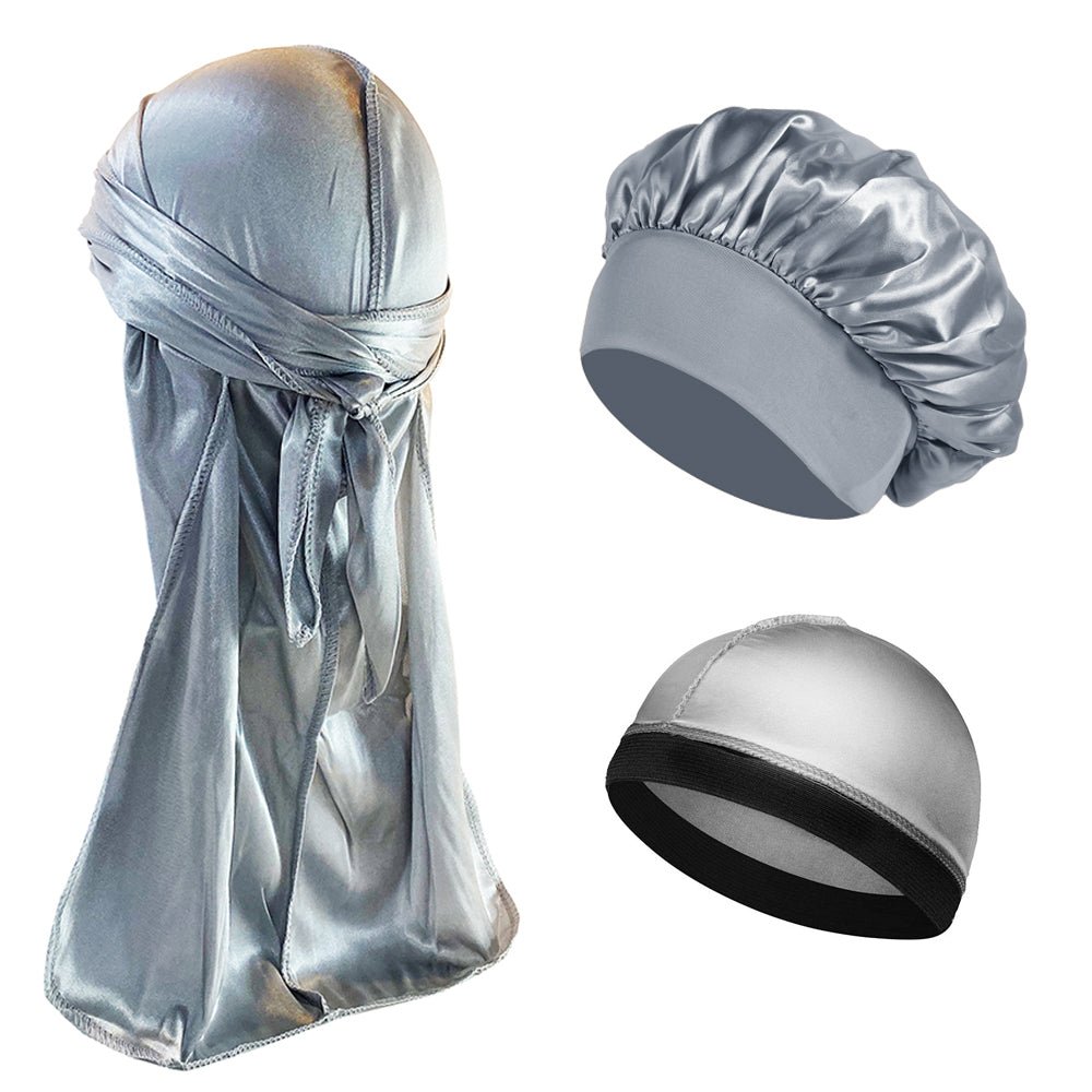 Durag Rag - Homme et Femme en Satin de Soie Syntetique argent de Noel bonnet nuit cheveux protection 