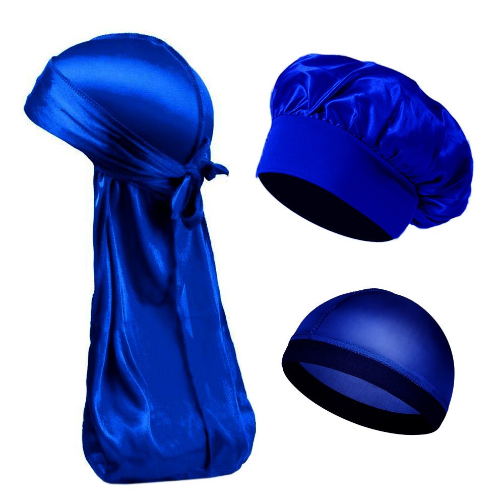 Durag Rag - Homme et Femme en Satin de Soie Syntetique bleu de Noel bonnet nuit cheveux protection