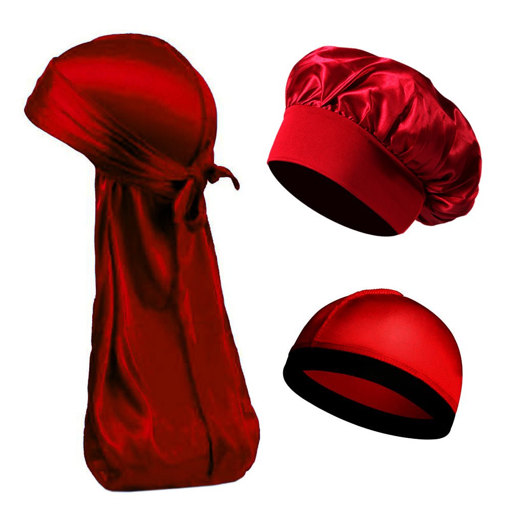 Durag Rag - Homme et Femme en Satin de Soie Syntetique Rouge de Noel bonnet nuit cheveux protection wave