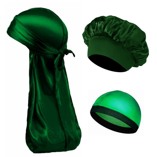 Durag Rag - Homme et Femme en Satin de Soie Syntetique Vert de Noel bonnet nuit cheveux protection