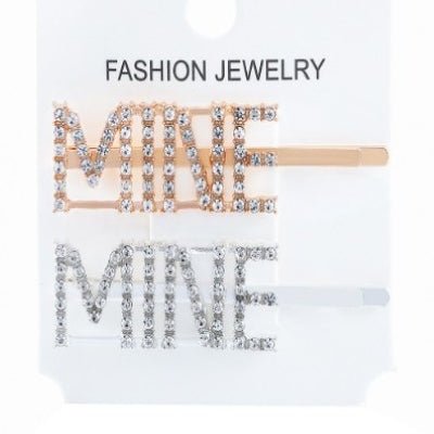 Bobbypins Diamant Parlant message MINE argent or anglais mot épingle cheveux plate