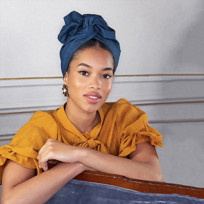 foulard cheveux cleopatre femme bleu chic luc noir