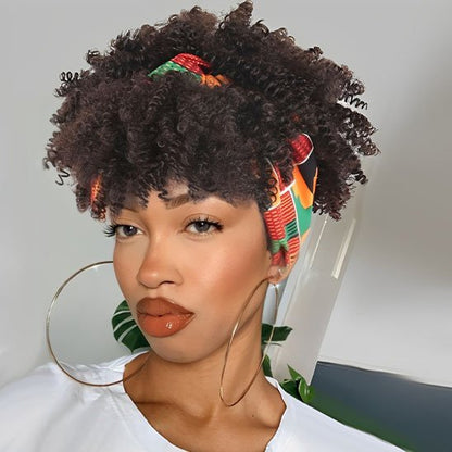 Perruque afro ,  bandeau avec cheveux afro , femme noir glamour, avec de grande boucle d'oreille