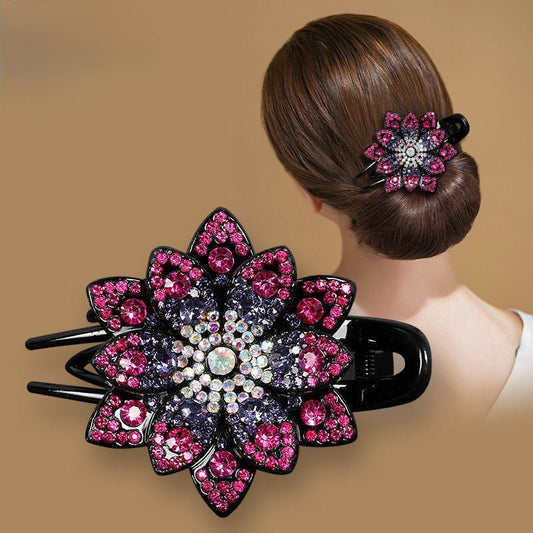 Pince Plate Pour cheveux,Fleur  de Lotus, Rose, femme,avec,chignon, rhinstones, resin,