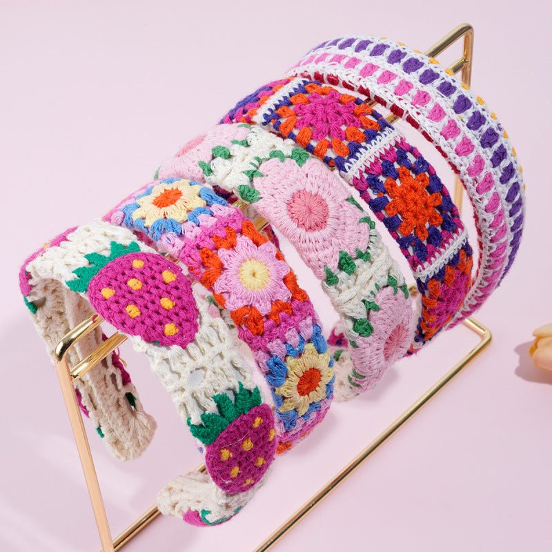 serre tete femme | tricote fraise rose vert tournesol