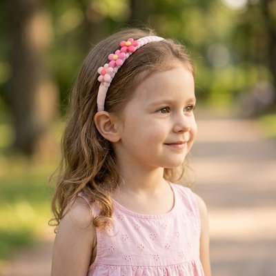 Serre tete fillette, sur la tete d'une petite fille qui sourir dans la rue
