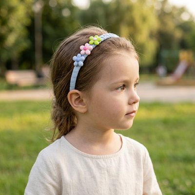 Serre tete fillette, sur la tete d'une petite fille qui marche