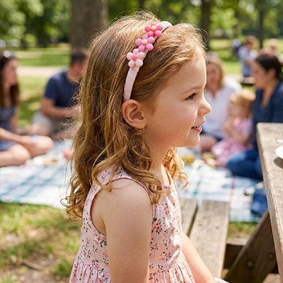 Serre tete fillette, sur la tete d'une petite fille qui est avec sa famille en pignique