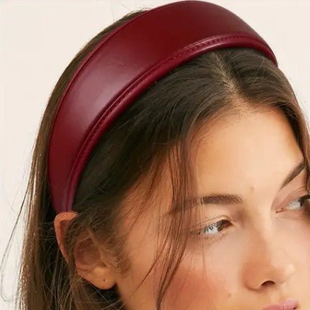 SERRE TETE LARGE Rembourre en Cuir PU Style Retro et Anti-Derapant Rouge femme fille chic elegant bandeau femme