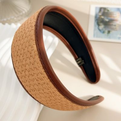 SERRE TETE LARGE Rembourré en Cuir PU - Style Rétro et Anti-Dérapant maron Tissé chic glamour femme fille bandeau cheveux