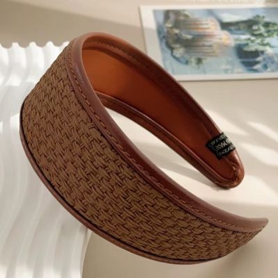SERRE TETE LARGE Rembourre en Cuir PU Style Retro et Anti-Derapant Maron noir Tisse