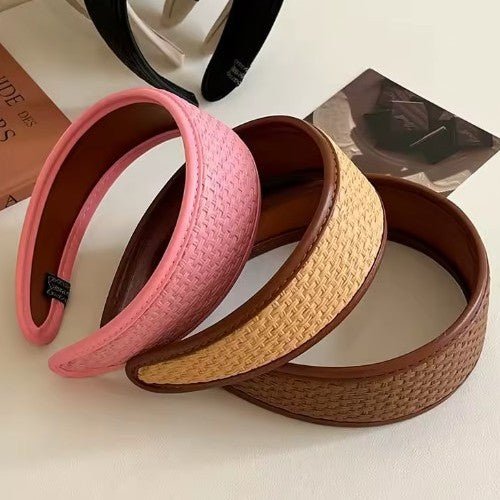 SERRE TETE LARGE Rembourré en Cuir PU - Style Rétro et Anti-Dérapant couleurs claires tissé bandeau cheveux femme fille chic glamour