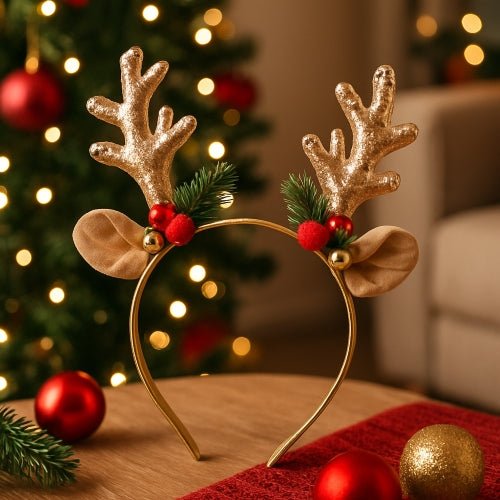 Serre - Tête Noël | Bois de Renne Pailleté, avec Clochettes pour Adulte & EnfantCheveux ponpon
