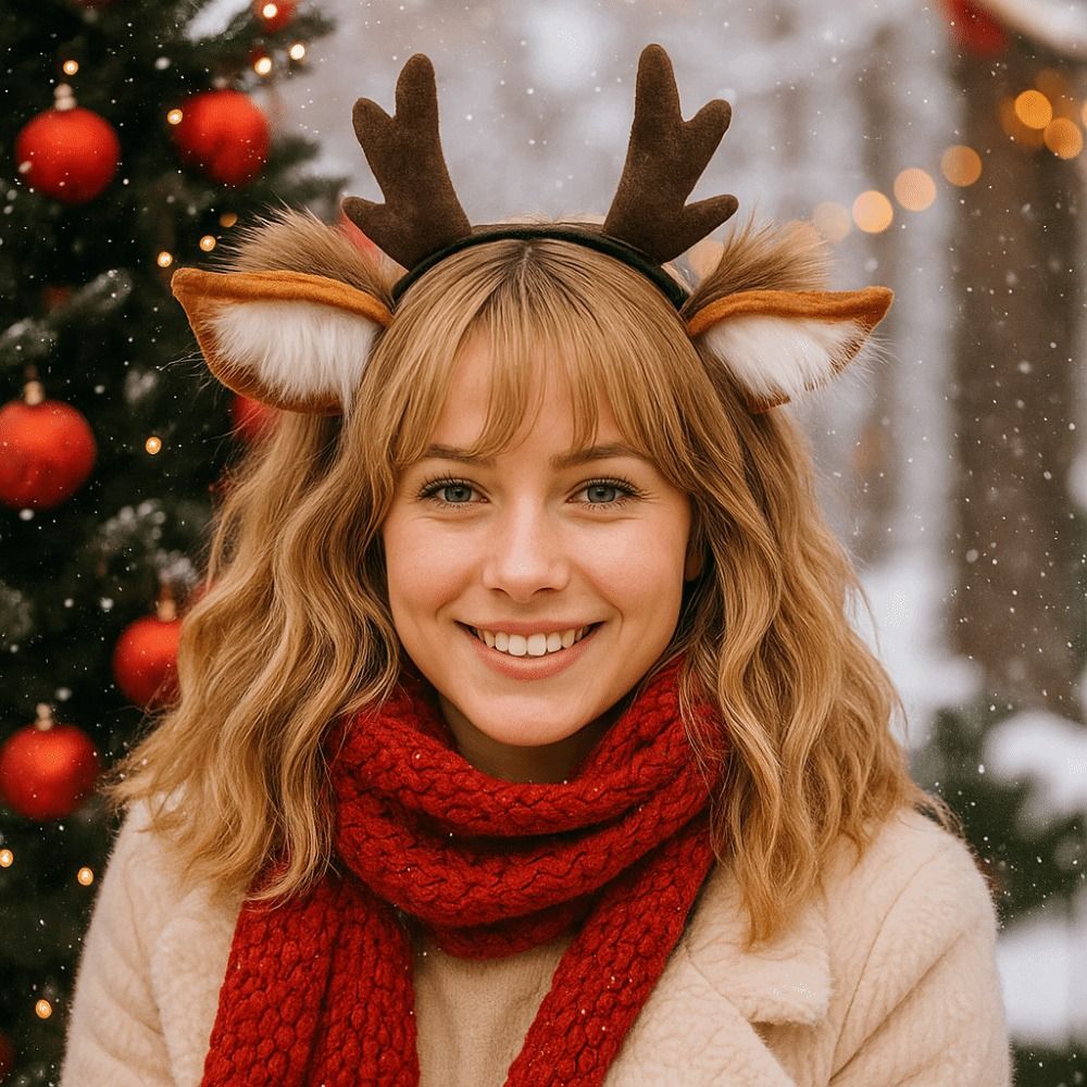 Serre_Tete Noel Peluche oreilles cerf bois renne bandeau fete casque Festival decoration femme cerf