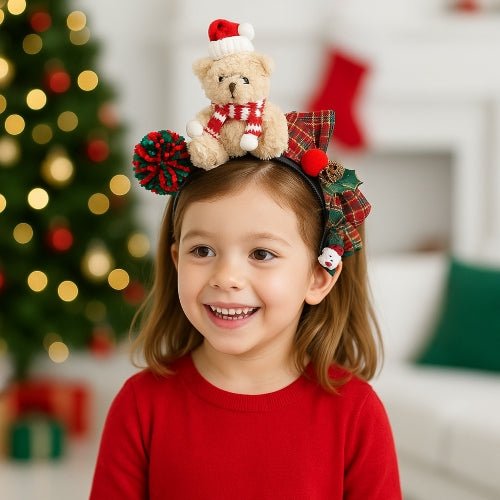 Serre - Tête Noël - Ours en Peluche Antidérapant pour FilletteCheveux ponpon