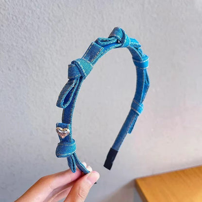 Serre tete pour fillette jean fin petit noeud