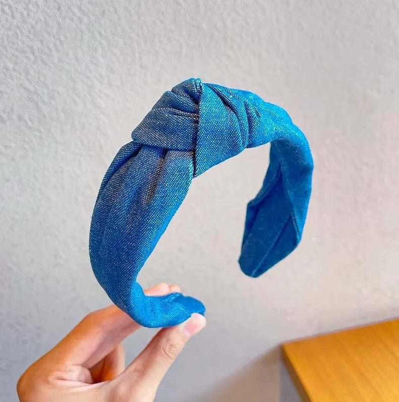 Serre-tête pour fillette jean fin bleu marine nœud turban